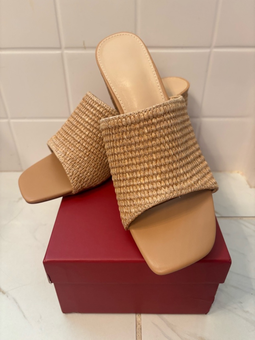 Woven Slide Sandals in Natural Tan